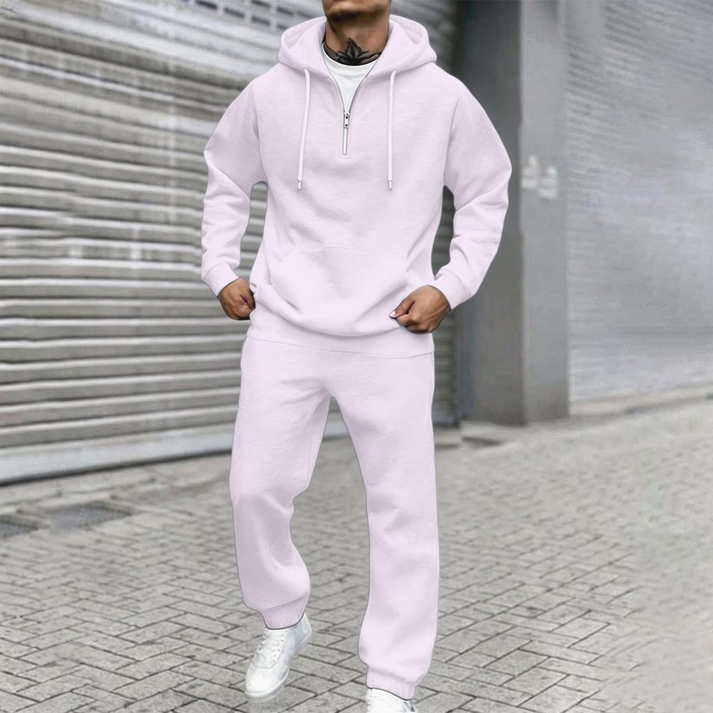 Men's Loose Fit Color Sweatshirt and Pants 2 Piece Set with Elastic Waist