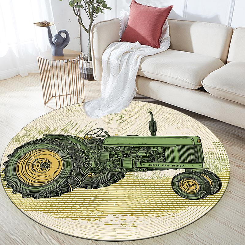 Farm Tractor Pattern Round rug,Carpet Rug for Living Room Bedroom Sofa Playroom Decor,Non-slip Floor Mat,Holiday Gifts and Birthday Gifts.