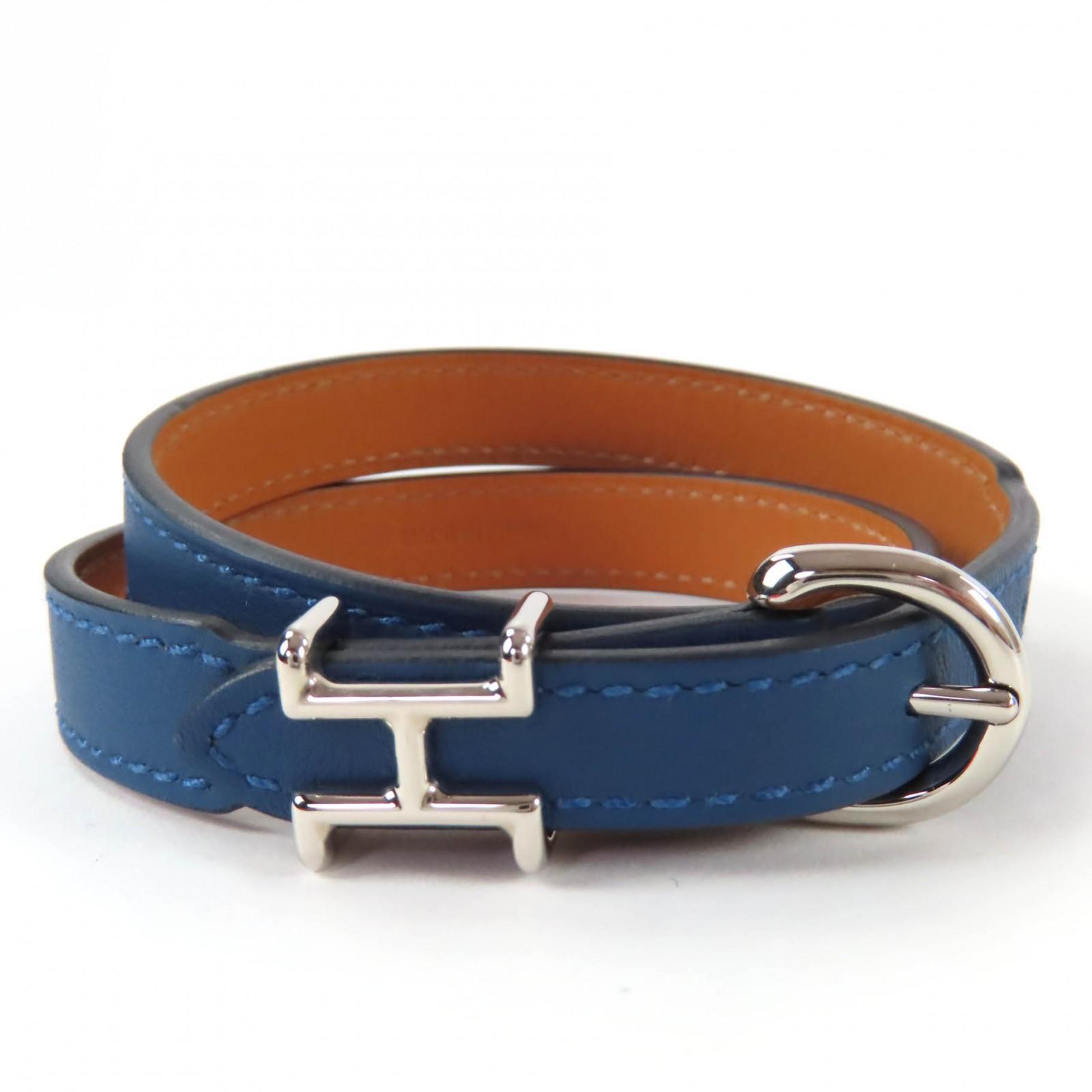 

Pristine HERMES bracelet Trench Double Leather Navy leather Women Used