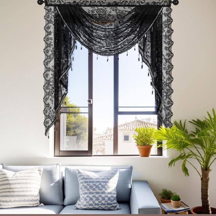 Gracefuls Laces Valance with Beadeds Accent and Florals Embroidery for Enhancing Bedroom or Living Room Ambiances