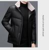 Men's Thickened Genuine Leather Down Jacket - Plus Size, Middle-Aged & Elderly, Winter Turn-Down Collar Outerwear, Loose Fit