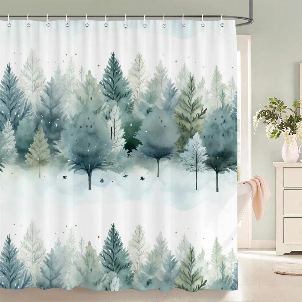 1 Packung Moderne grüne Blätter Muster Polyester Material Duschvorhang Badezimmer Trennwand Vorhang Heimdekorationsvorhang