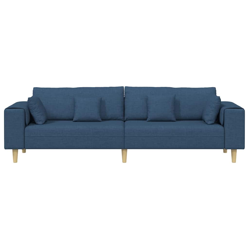 Blue 4 Seater Sofa with Cushions 250 x 77 x 76 cm Fabric