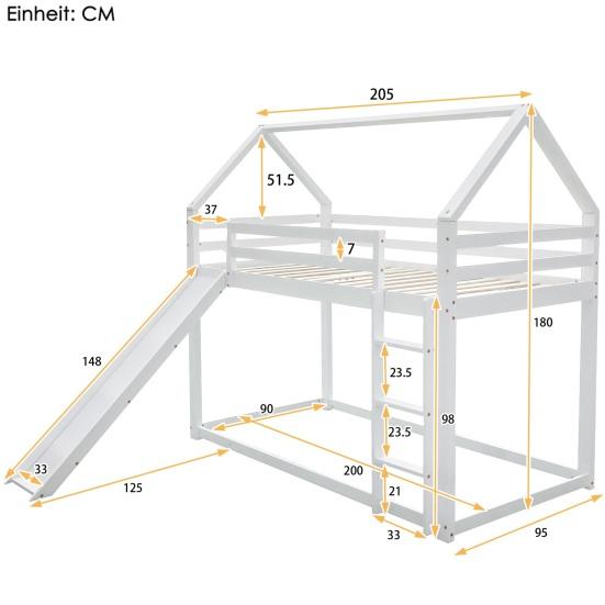 Stable Base Bunk Bed with Ladder Slide Falling Protection House Bed Strong Load Bearing Double Bed Solid Structure Wood Frame Family Loft Bed Bedroom