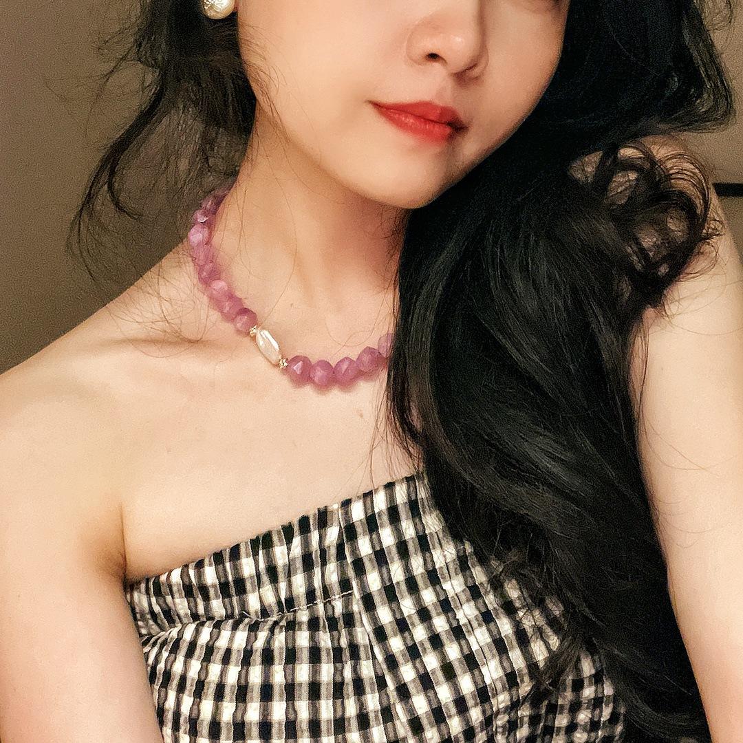 Chinese Retro With Pink Purple Quartzite Jade Natural Baroque Pearl Necklace Women S Atmosphere Collarbone Chain