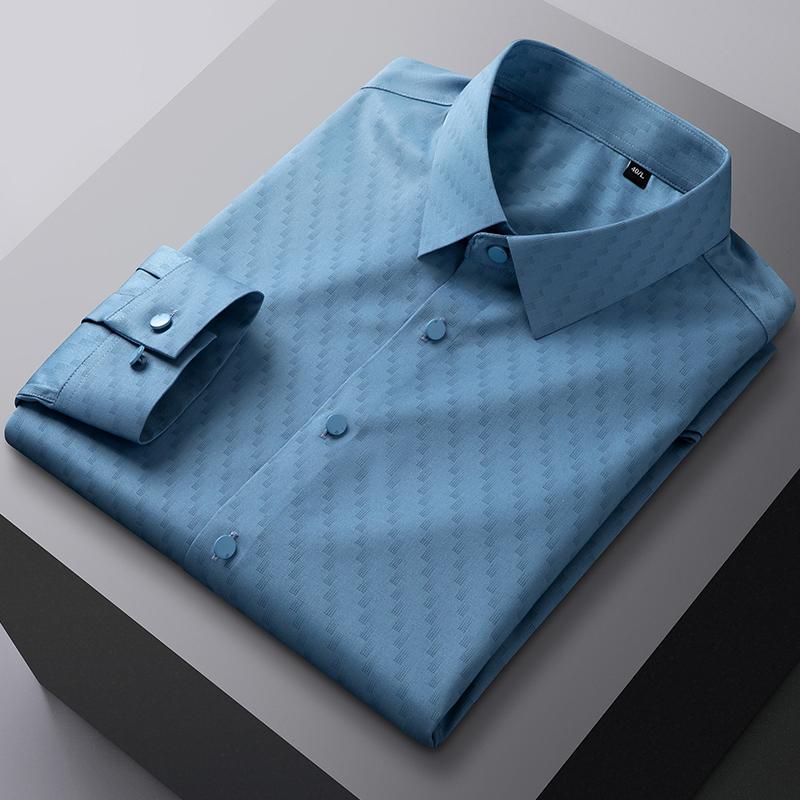 Bamboo fiber elastic plaid casual long sleeve shirts for men slim fit formal shirt soft easy-care fashion korean office clothes