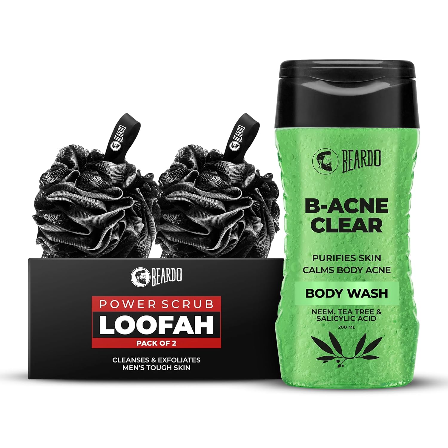 

Beardo Acne Clear Body Wash 200 Ml With Scrub Loofah Set Deep Cleansing Exfoliating Skin Care Combo For Men