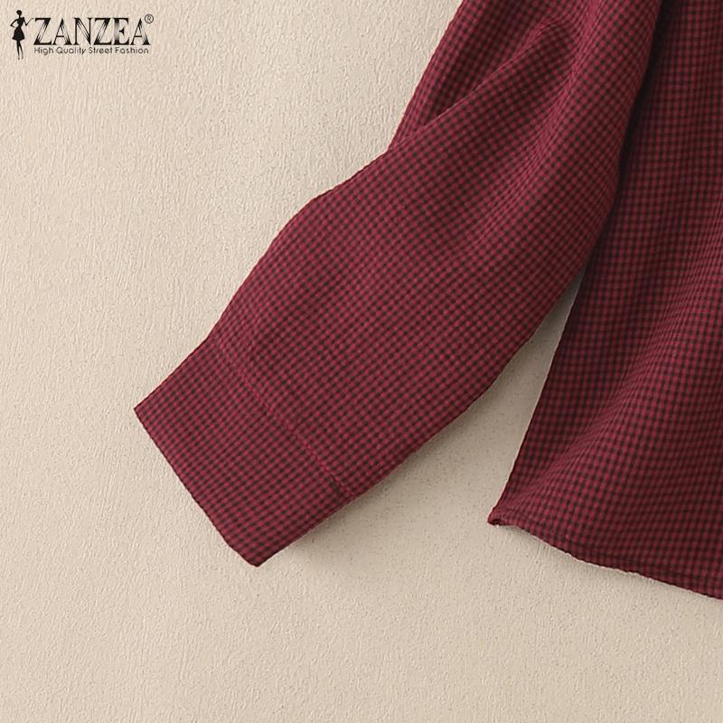 ZANZEA Women Turn Down Collar Long Sleeve Plaid Print Casual Blouse