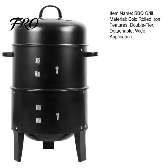 Outdoor Grill 16 Inch Charcoal Stove, 3 In 1 Vertical BBQ with Built-In Thermometer, Double Tier Stove Adjustable Vent System, Heavy Duty Barbecue
