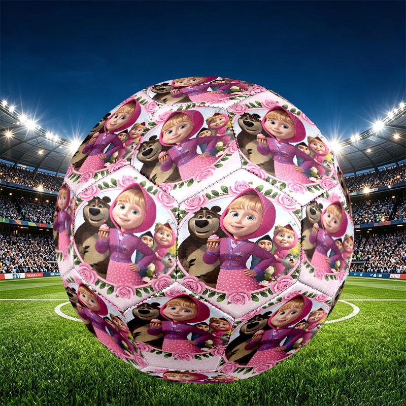 Pallone da Calcio Masha e Orso Stampa Taglia 5, Pallone da Calcio in PU Resistente all'Usura per Partite, Allenamenti e Pratica Quotidiana, Regalo di Compleanno per Appassionati di Calcio