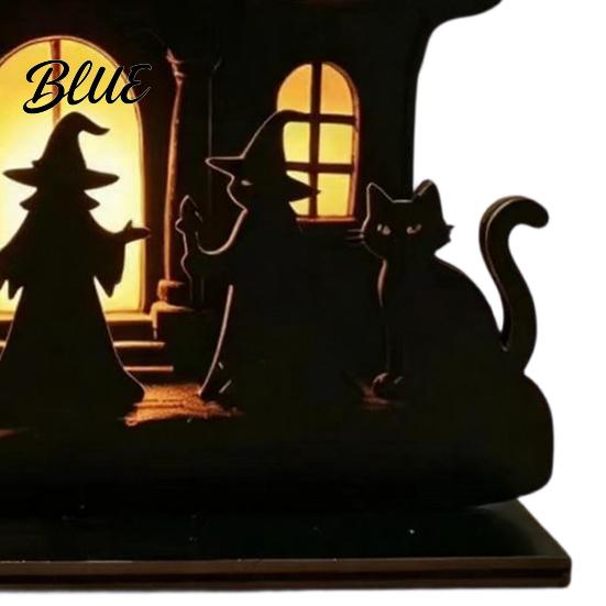 Haunted House Decoration Witch Wooden Table Centerpiece Spooky Castle Black Cat Standing Halloween