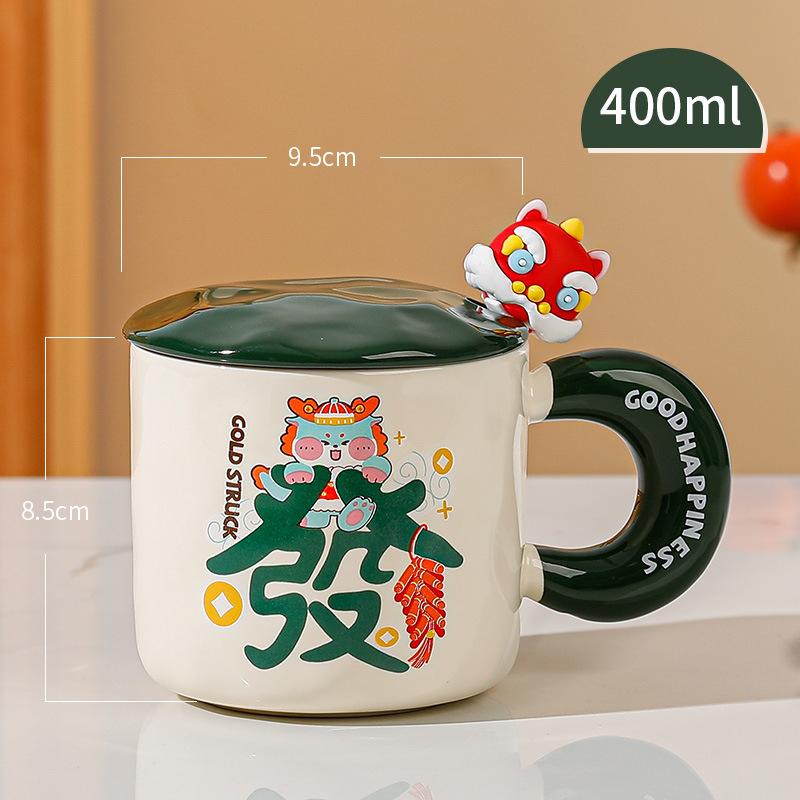 Neujahrsgeschenk Tasse mit Deckel Löffel Chinesisches Neujahrsgeschenk Keramik Wasserbecher Geschenkbox Chinesischer Stil Paartasse