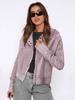 Women's Beige Knit Hooded Zip-Up Jacket with Pockets, Casual Loose Fit Pullover Coat