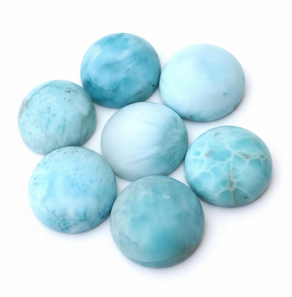 Natural Larimar Round Shape Gemstones - Flat Back Cabochons A Grade for Making Custom Jewelry