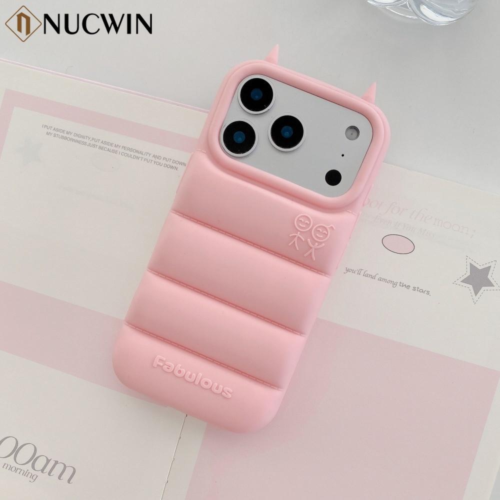 Funny 3D Devil Horns Down Jackets Phone Case for iPhone 17 Pro Max 16 15 14 13 12 Pro Max 16Plus 16E Cute Shockproof Soft Cover