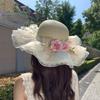 Beach Hat Summer Wave Shade Straw Hat Women Mori Lace Bow Sun Hat Seaside Vacation