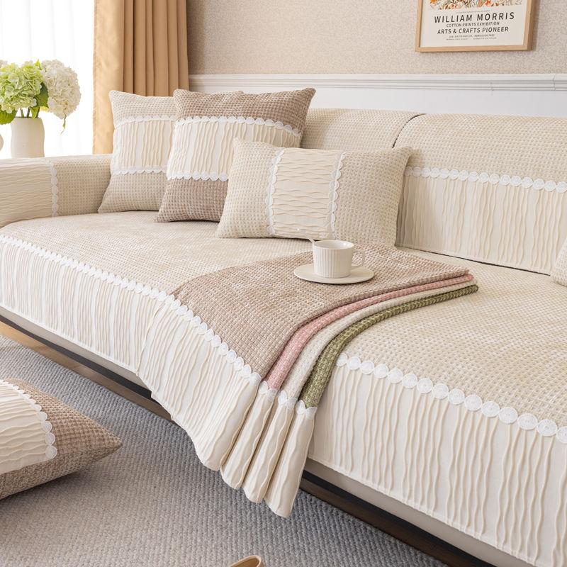 1pc Chenille Sofa Cover, Modern Minimalist Design Non-Slip Furniture Protector for Living Room, Bedroom, Office - Fits Armchair To 4-Seater Sofa