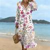 Fashionable Lady's V-neck Mid-length Casual Long-sleeved Dress