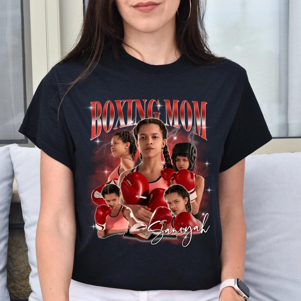 Custom Boxing Mom Unisex T-Shirt Your Pictures Boxing Mama Tee Black Navy Dark H