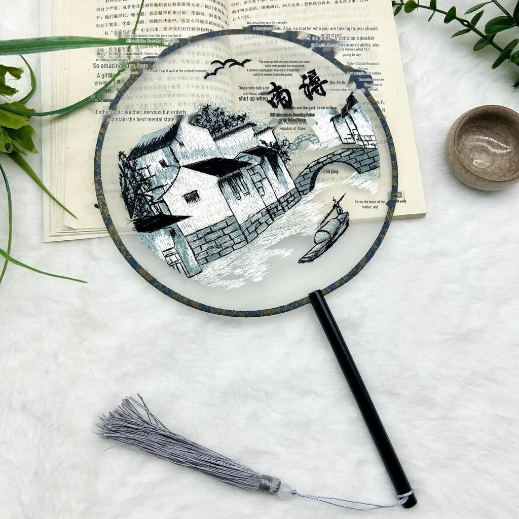 Ancient Style Single-Sided Suzhou Embroidery Dance Fan