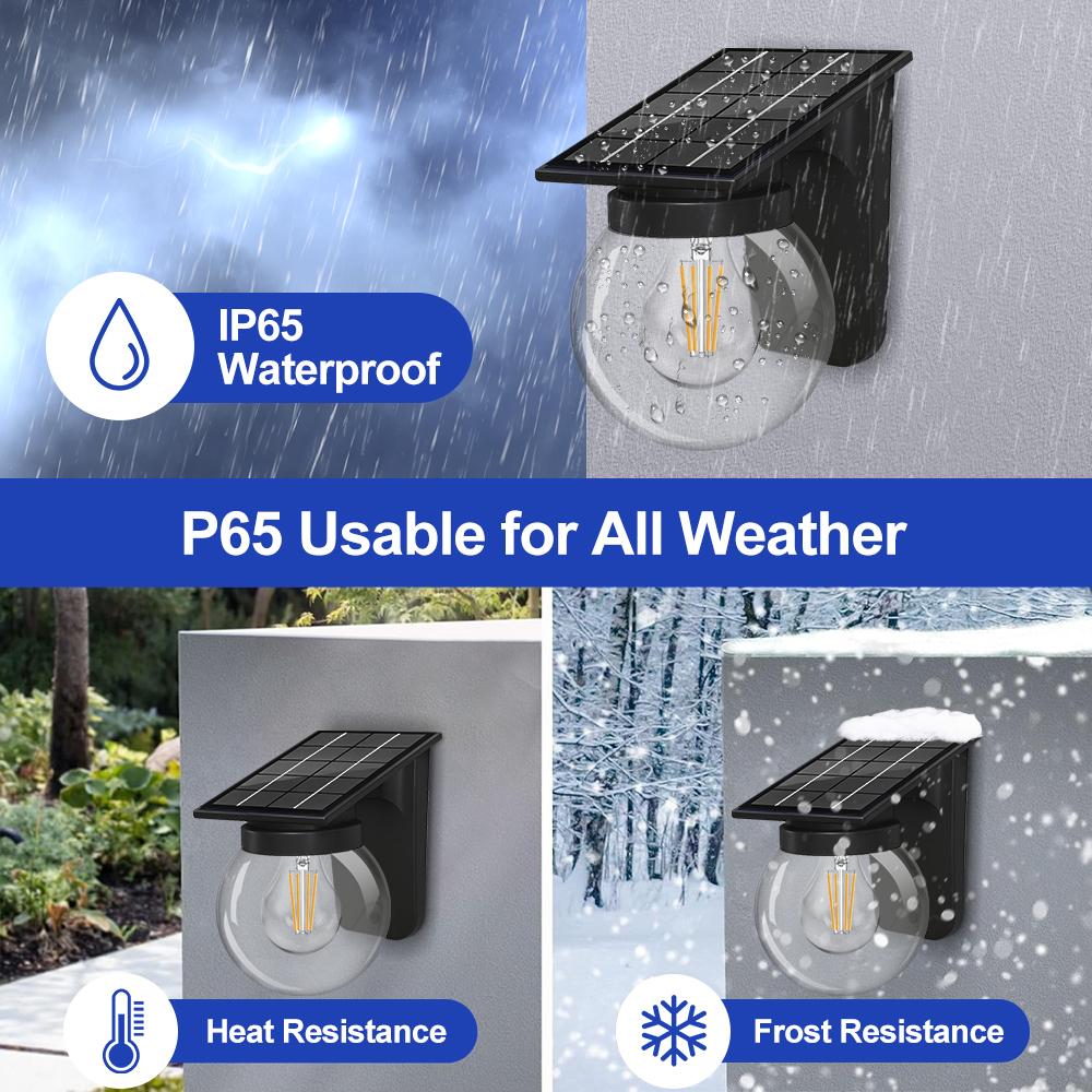 Solar Wall Lights Bright Ball Post Light Outdoor Waterproof Solar Security Light Dusk To Dawn Sensor Backyard Garden Patio Front