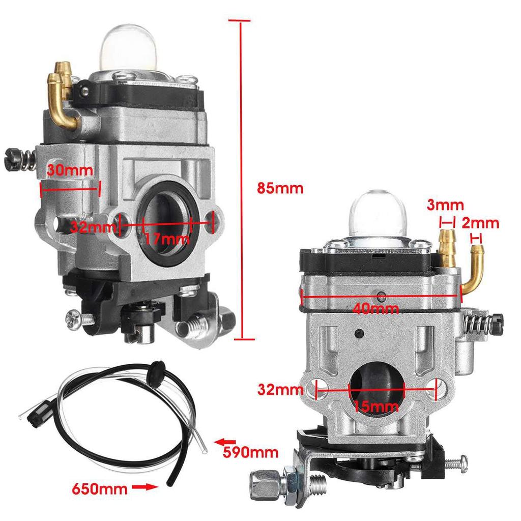 nte Bi-Carb Carburetor, 15mm 2-Stroke Carburetor for 43Cc 47Cc 49Cc 50Cc 52Cc Scooter ATV Dirt Bike Mower