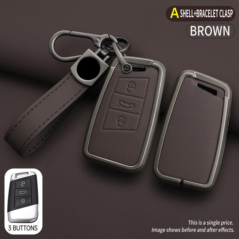 New Zinc Alloy Leather Car Key Cover, For Skoda Vrs Superpa Octavia A5 Kodiaq Octavia A7 A8, Protected Keychain Bag, Accessories