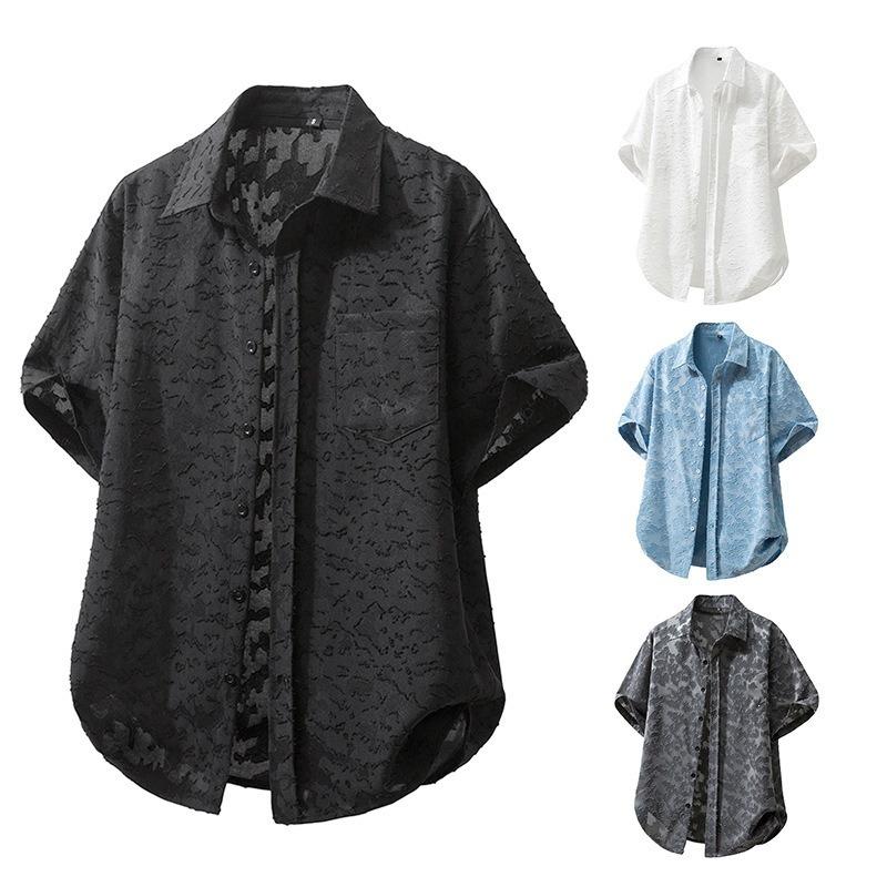 Summer New Men's Retro Distressed Casual Short-sleeved Shirt Casual Loose Lapel Shirt