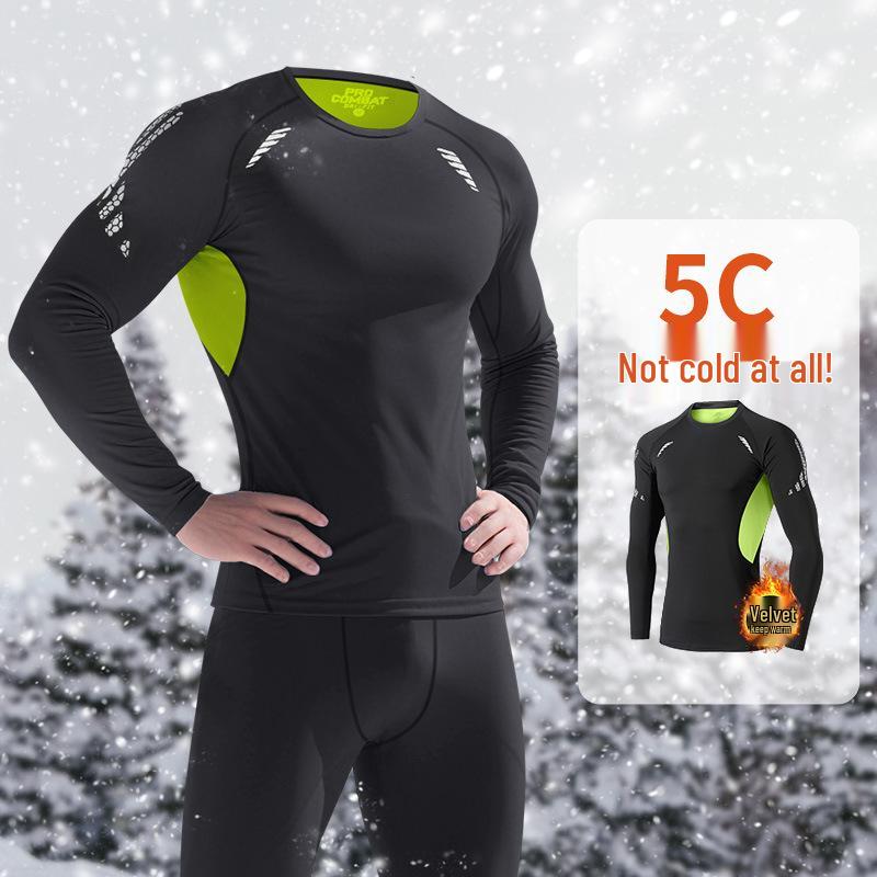 Set de lenjerie termică de iarnă pentru bărbați, cu fleece interior și efect de compresie - cu mânecă lungă, cu uscare rapidă, pentru alergare, antrenament, schi și sporturi de fitness.