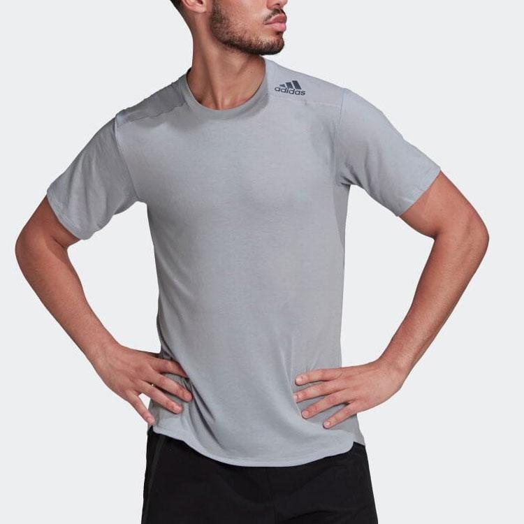 Adidas Solid Color Sport Logo Casual Round Neck Short Sleeve T-Shirt Men Tops Gray HB9202