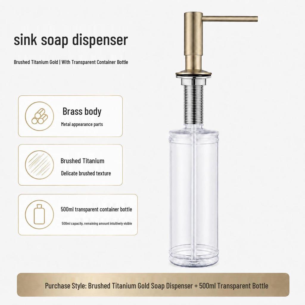 Matte Black Kitchen Sink Soap Dispenser, Press-Type, 500ml Capacity, Brass-Plated Threaded Tube
