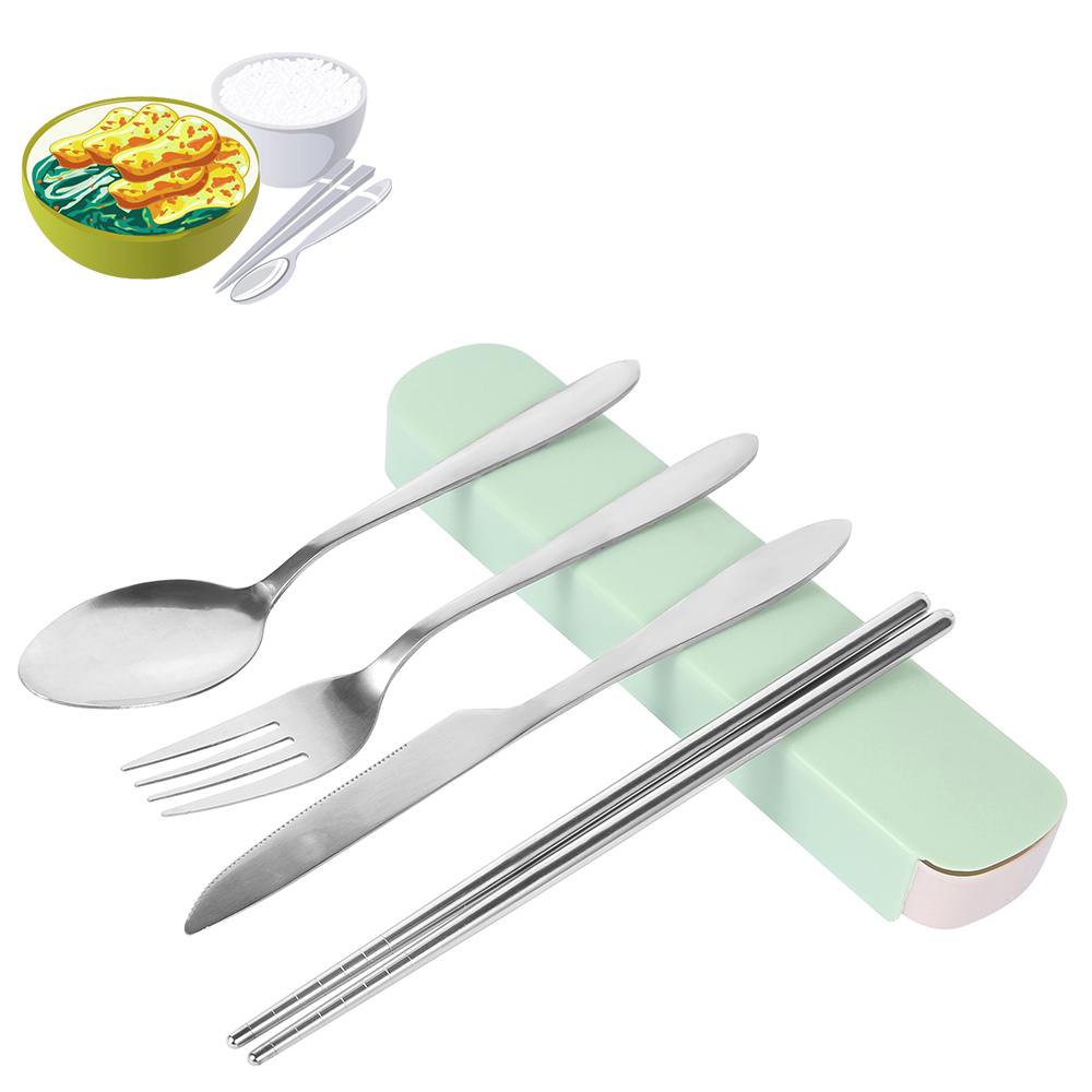 4-teiliges tragbares Besteckset Edelstahl Silberbesteckset mit Etui für Brotdose Reise Camping Besteckset Persönliches Utensilienset