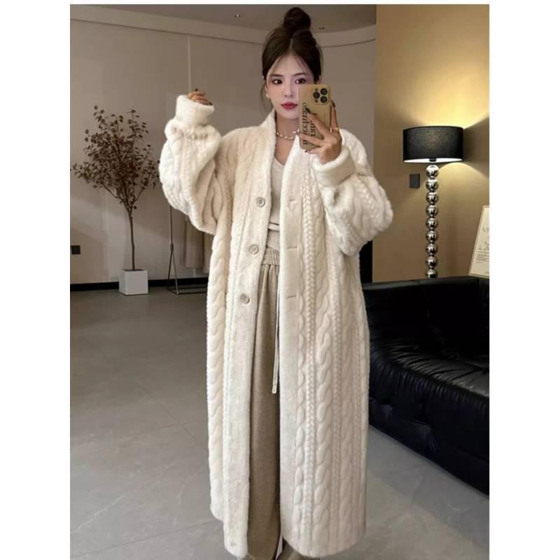 Eco-Friendly Faux Mink Fur Cable Knit Cardigan with Cotton Lining - Women's Winter Coat 2025 Collection
