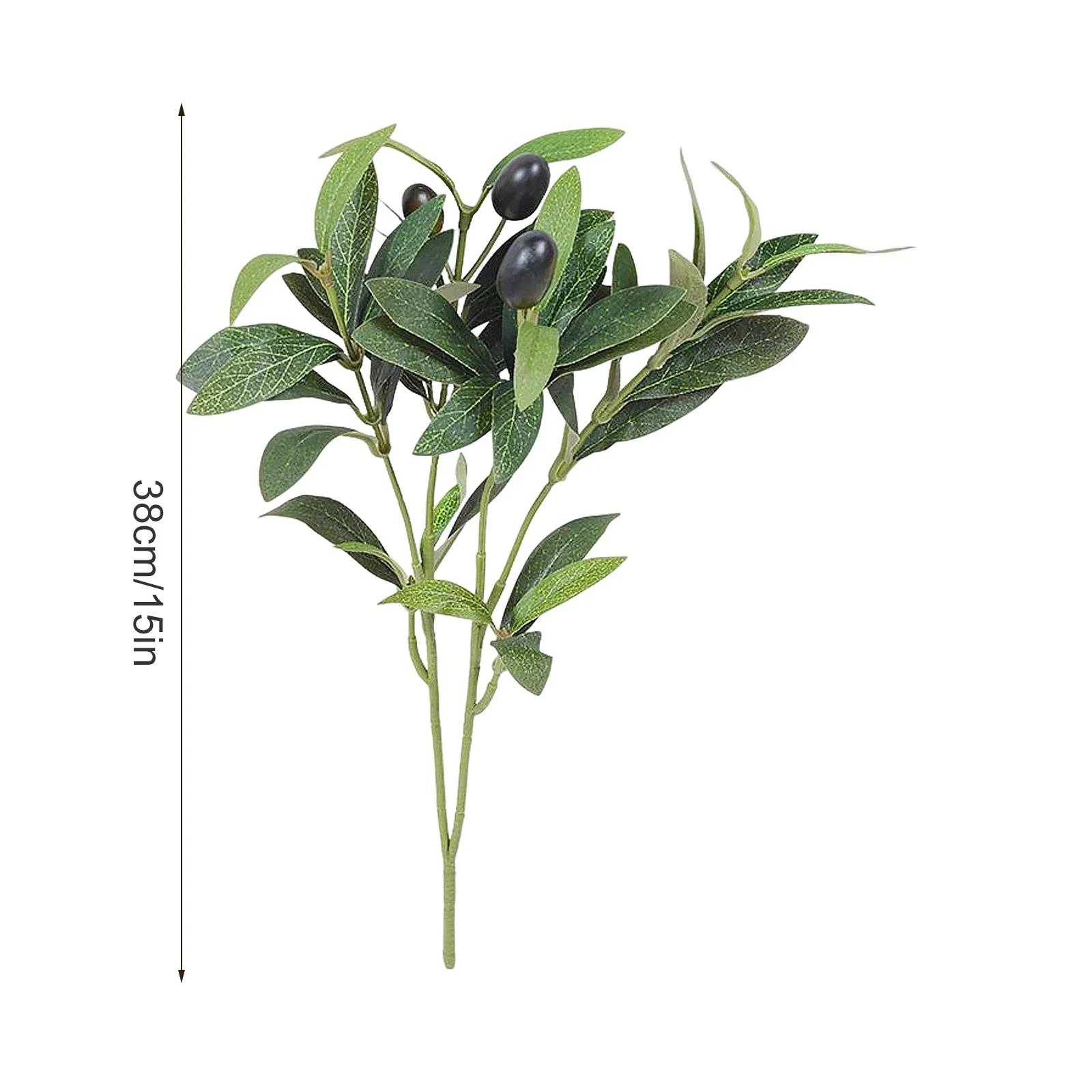 

38cm Artificial Olive Branch Silk Plants Flower Home Decor Photography Props Foam Fruits Plastic Stems Faux Olive Tree Branches зелений