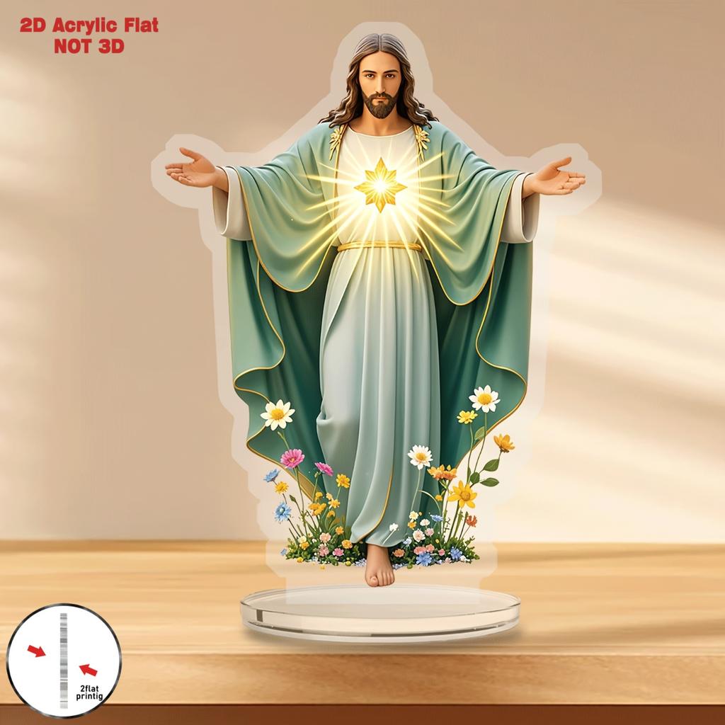2Dflat acrylic jesus religious ornament - tabletop decoration for home, church, office - christmas, easter, wedding gift