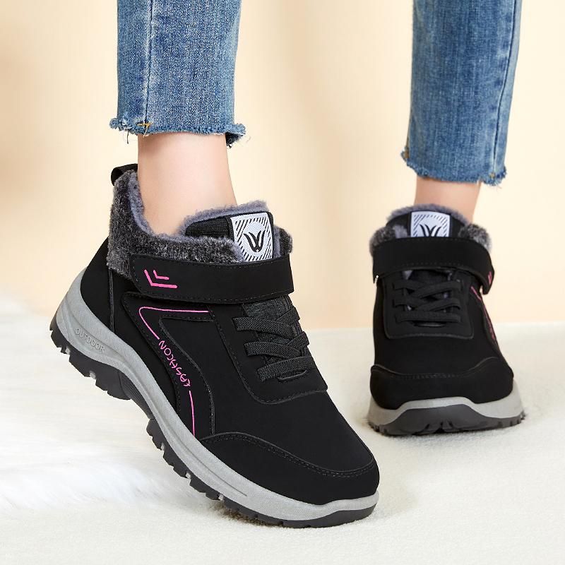 Fashion Couples Cotton Snow Boots Warm Fleece Lined Thick Heel Winter Outdoor Shoes Round Toe Casual Comfortable Flat Footwear