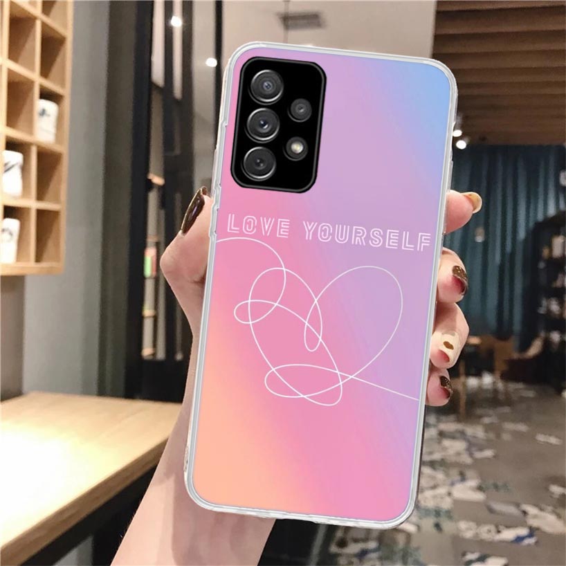 Love Yourself Flower Heart Line Kpop Soft Phone Case For Samsung Galaxy A16 A26 A36 A56 A15 A14 A13 A55 A54 A53 A35 A34 A33 A25 Samsung A04