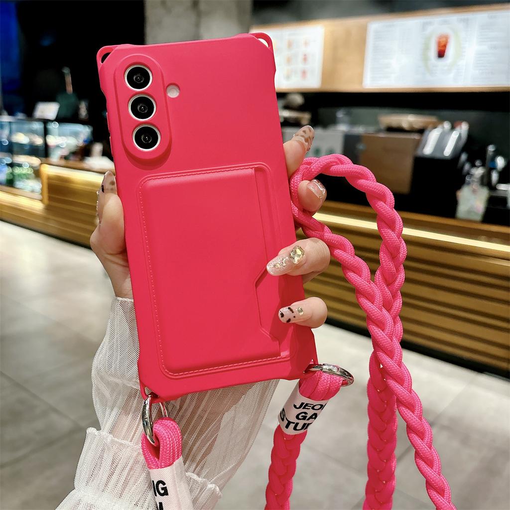 Braided Crossbody Lanyard Strap Phone Case for Samsung Galaxy S24 S23 S21 FE Plus S25 S22 Ultra Wallet Card Bag Silicone Cover