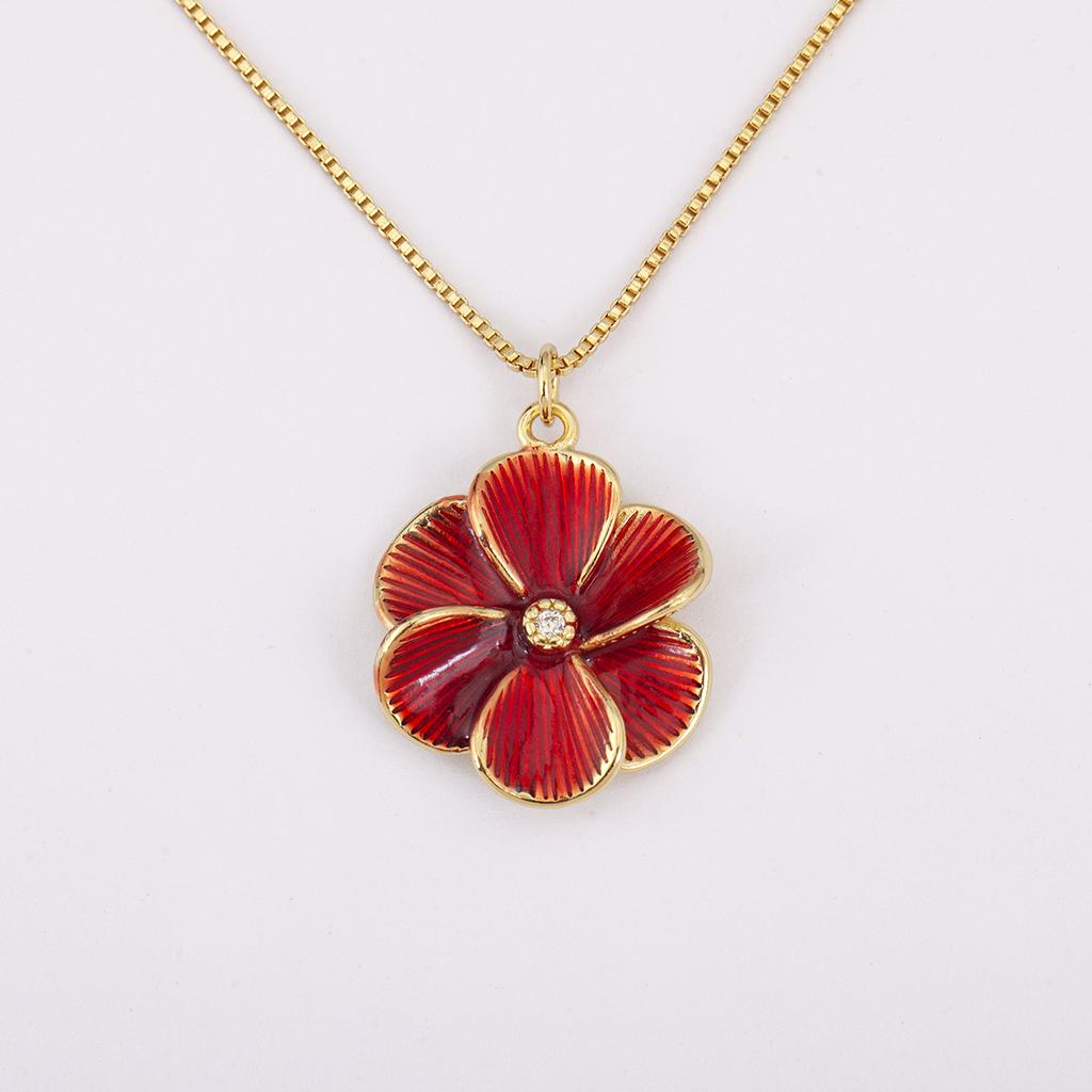 Nidin Hot Sale Enamel Rose Red/Pink Flower Charm Pendant Necklace For Women Girls Fashion Elegant Aesthetic Jewelry Accessories