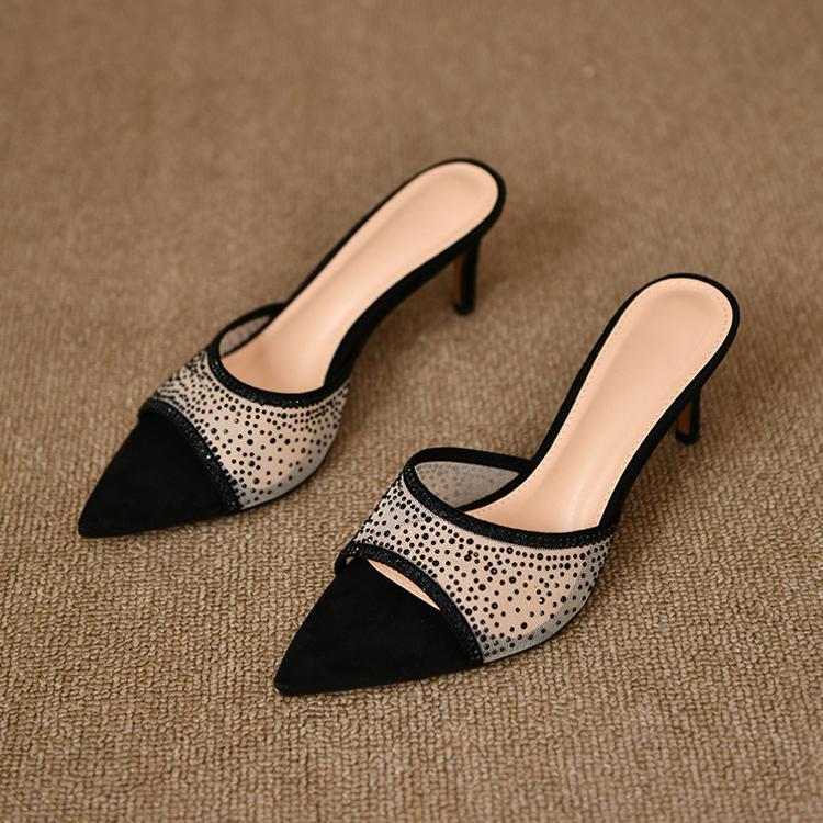 

Женские сандалии Хрустальные сандалии Острый носок Тонкий каблук Женская обувь Женские туфли-лодочки Большой размер 34-42 34 чёрный