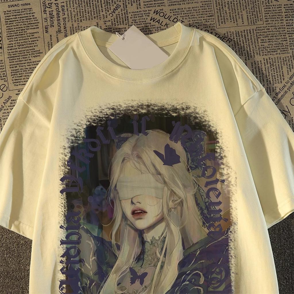 Character Printing Short-sleeved T-shirt Women's and Men's Summer New American Retro Pure Cotton European and American High Street Trendy Brand Versat