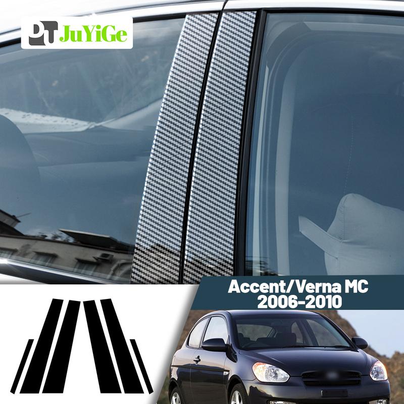Glossy Black Carbon Fiber Window Door Deal B C Pillar Post Cover Sticker For Hyundai Accent Verna MC 2006-2010 2007 2008 2009