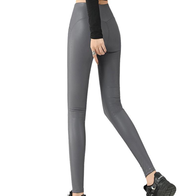 2024 High-End Women's Fleece-Lined Leather Leggings - High Waist, Skinny Fit