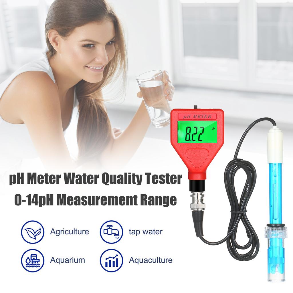 pH Meter 0-14pH Measurement Range Water Quality Tester 1.5-inch LCD PH Pen with Green Backlight for Water Brewing Food Sauce