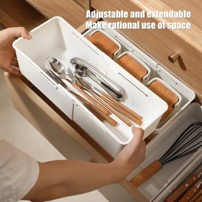 Expandable Storage Box Drawer Organizer with Removable Dividers Adjustable 3-Compartment Drawer Divider for Office Kitchen Bathroom Bedroom