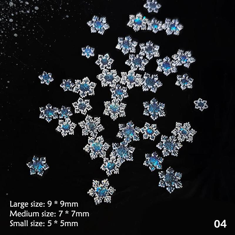 50pcs Christmas Sparkling White Transparent Snowflake Nail Charms Accessories Glitter Resin Snow Nail Decoration For Manicure