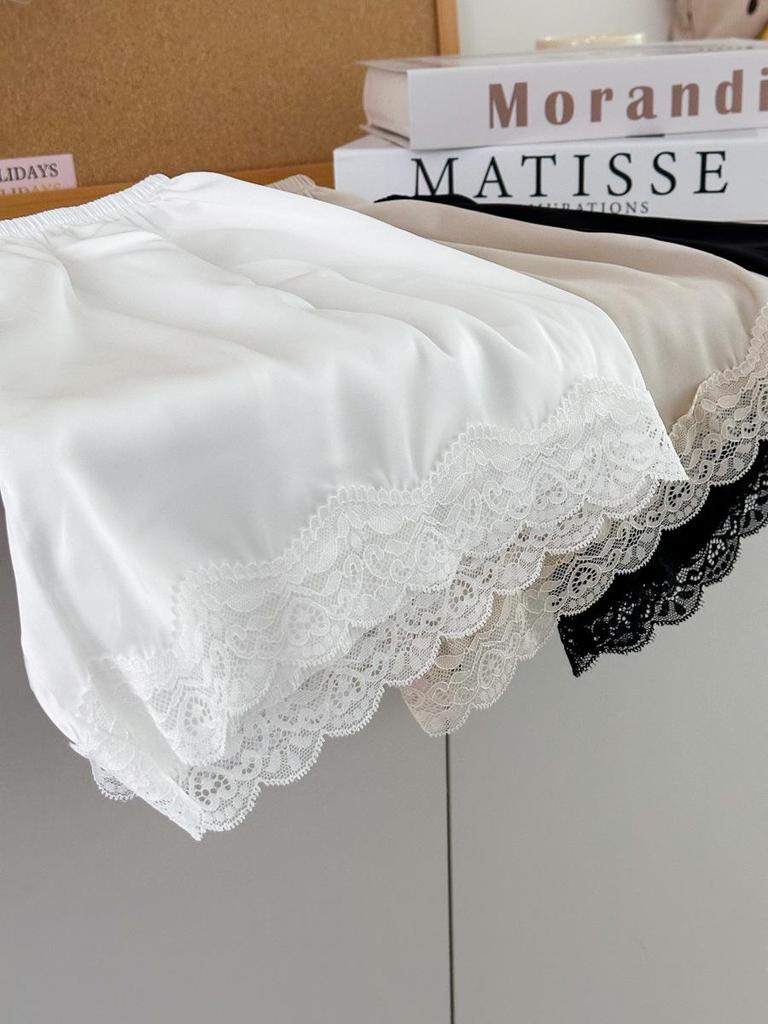 Pantaloni scurți fustă de siguranță din mătase imitație satin - Leggings de casă largi trei sferturi