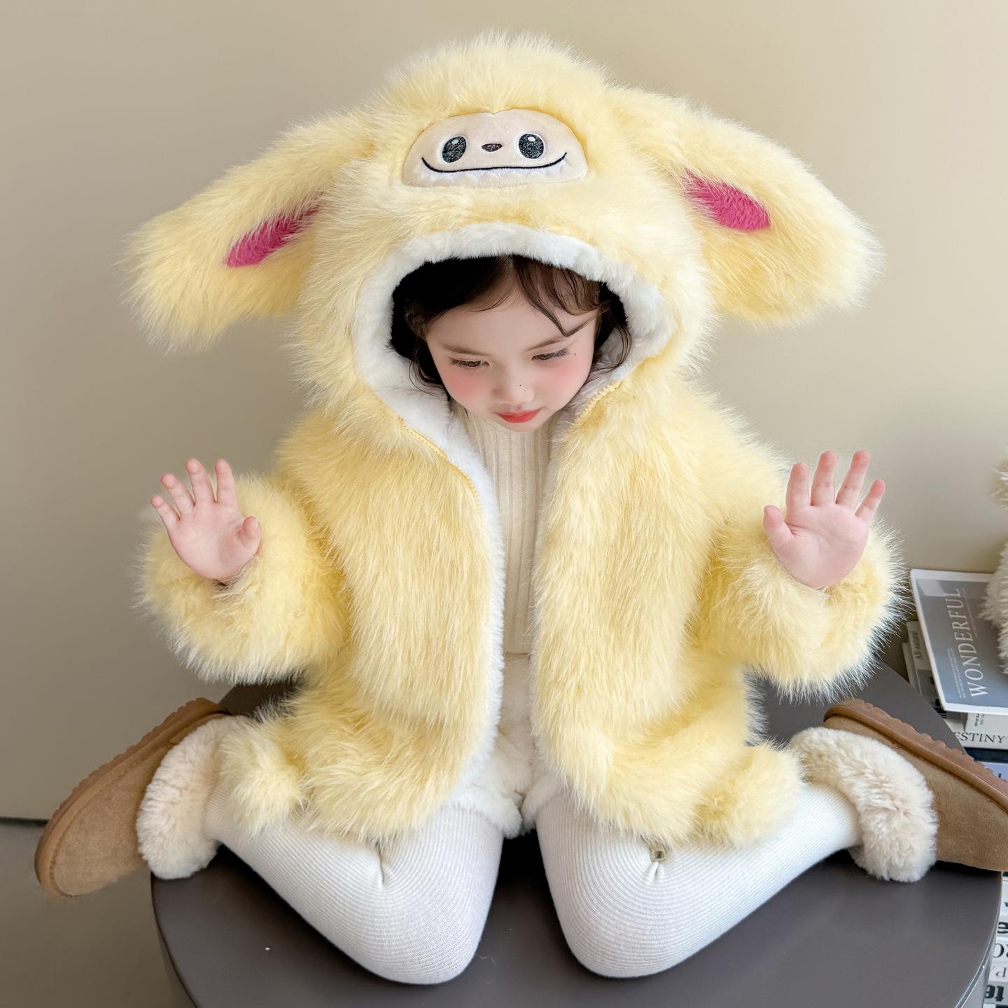 

2025 Girls Fleece-Lined Winter Coat - Thick, Cute Knitwear for Children 100 cm