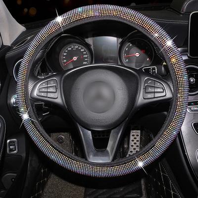 Capa de Volante de Carro com Strass Couro Capa Decorativa de Volante Cristal Brilhante Estilo Automotivo Acessórios para Carro para