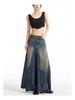 Women's Retro High-Waisted Denim A-Line Skirt - Summer, Washed Blue, Knee-Length